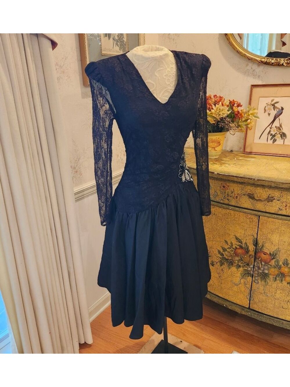 Vintage Black Lace Jamie Wednesday Lydia Deetz Whimsigoth Dress S M 7